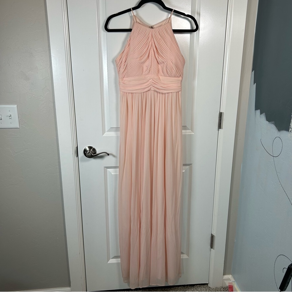 Reverie Blush Halter Maxi Formal Pleated Prom Dress Women’s Size 0